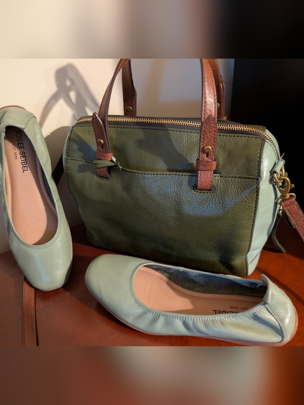 New Joseph Seibel Women's Mint Green Leather Ballet Flat Eu39 Fit 8- 8.5
